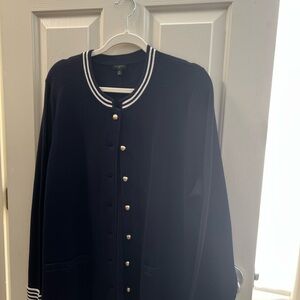 Talbots Dark Blue Cardigan with White Trim
